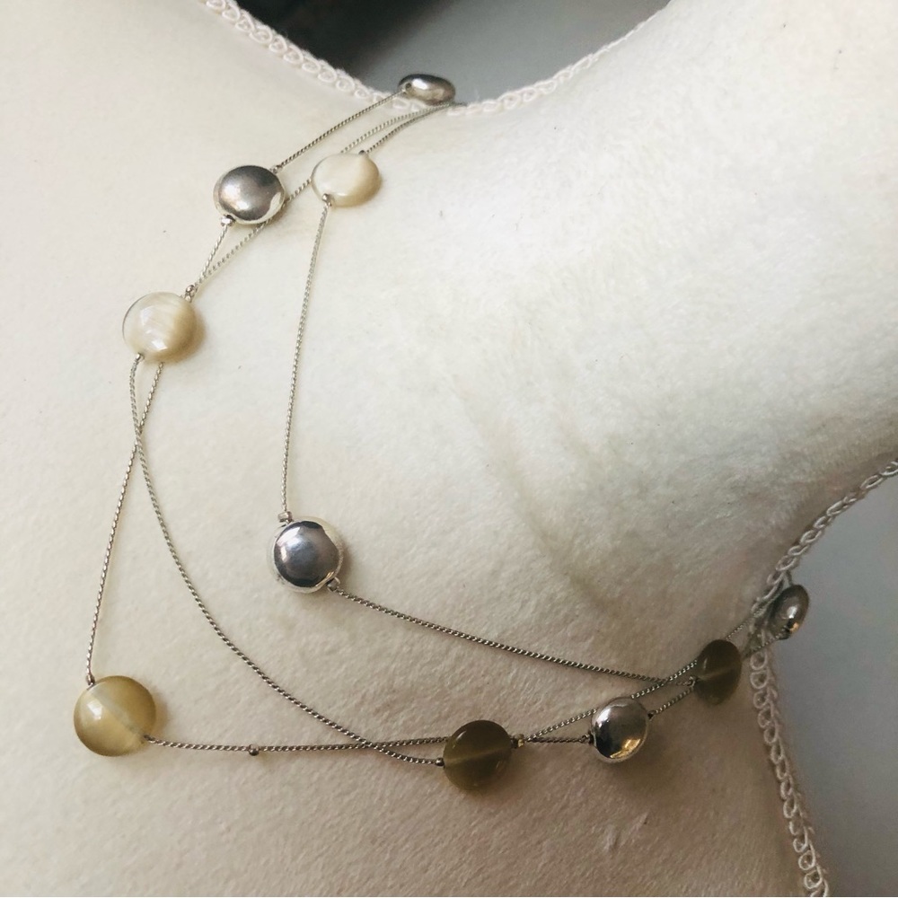 Triple strand beaded silver chain necklace